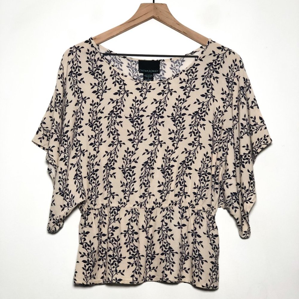 Cynthia Rowley Taupe Floral Kimono Peplum Top